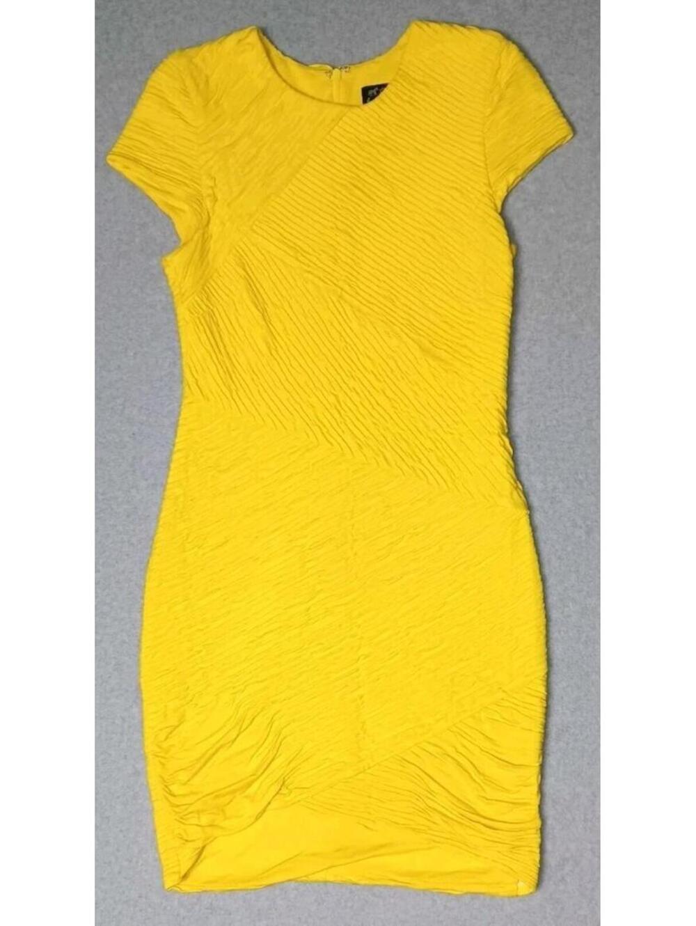 Torn By Ronny Kobo Body Con Dress Womens Size Small Yellow Textured Short Sleeve
